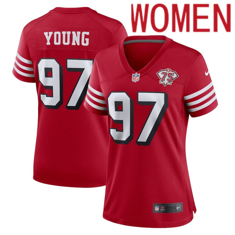 Cheap Women San Francisco 49ers 97 Bryant Young Nike Scarlet 75th Anniversary Alternate Retired Player Game NFL Jersey